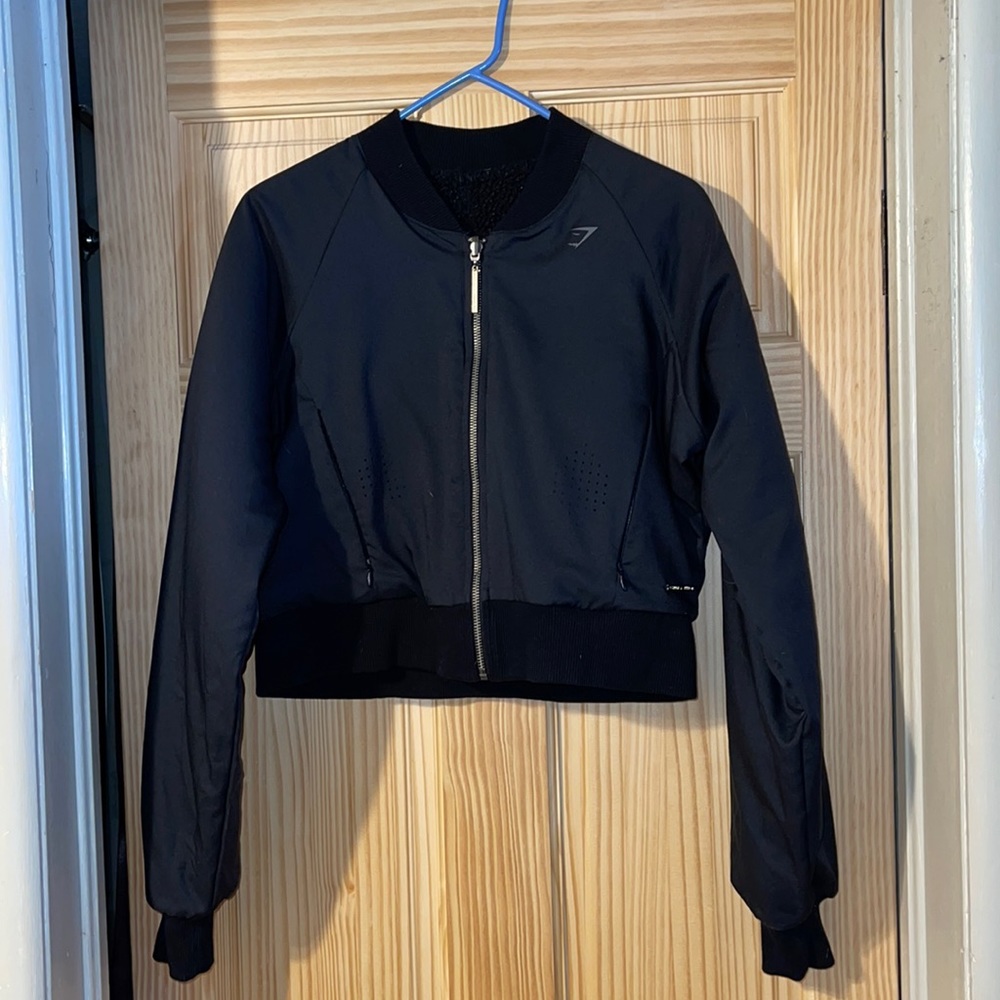Gymshark Whitney Simmons black shorter style fleece lined jacket size S